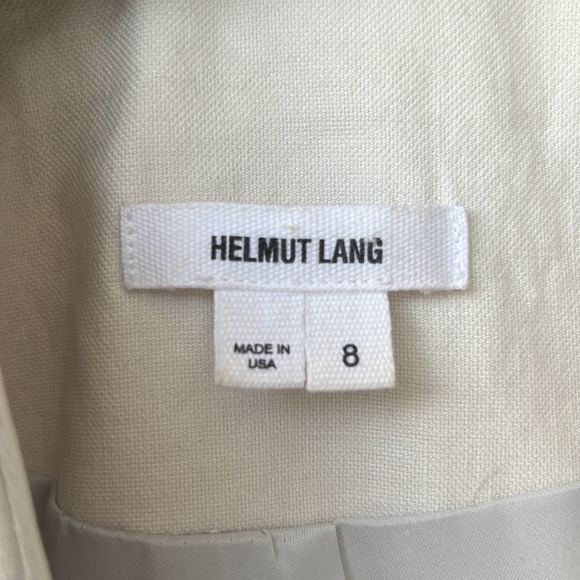 Helmut Lang White Linen Angular Jacket with Leather Trim, US Size 8 - Picture 4 of 6